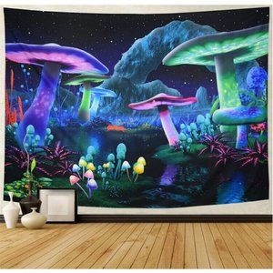 Psychedelic Mushroom Tapestry Night Sky Wall Tapestry for Room(H59.1×W78.7)